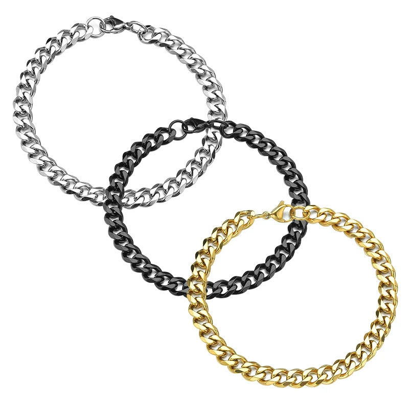 European And American Trendy Six Sided Grinding Stainless Steel Cuban Bracelet