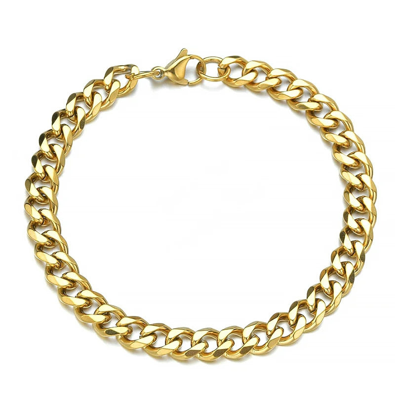 European And American Trendy Six Sided Grinding Stainless Steel Cuban Bracelet